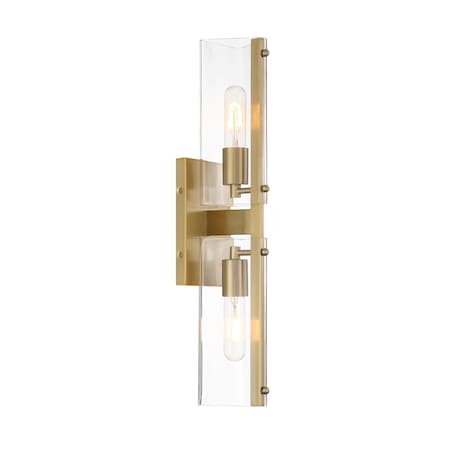 Designers Fountain Latitude 22.25in 2-Light Brushed Gold Modern Industrial Indoor Wall Sconce with Clear Glass Shades D279M-2WS-BG